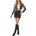 thumbnail image 2 of Allegra K Faux Leather Cropped Blazer for Women's Notched Lapel Collar Single Breasted Moto PU Jackets XL Army Green, 2 of 5