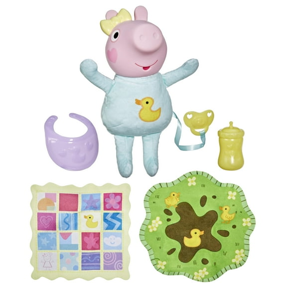 Peppa Pig Toys Oinks  and Up Snuggles Baby Evie Interactive Baby Doll with Accessories, 20 and Up Sounds, Holiday Gifts for Kids, 3 and up