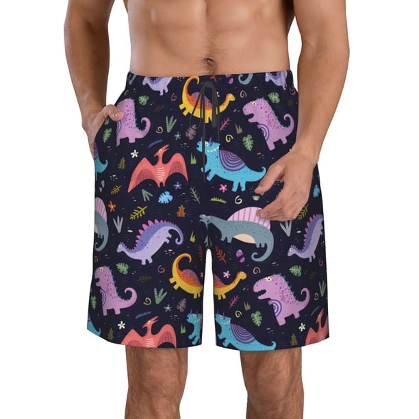 Fotbe Cartoon Dinosaur Trajes de Baño Estampados para Hombre, Shorts de Verano de Secado Rápido, Ropa de Playa, Bañadores-XX-Large