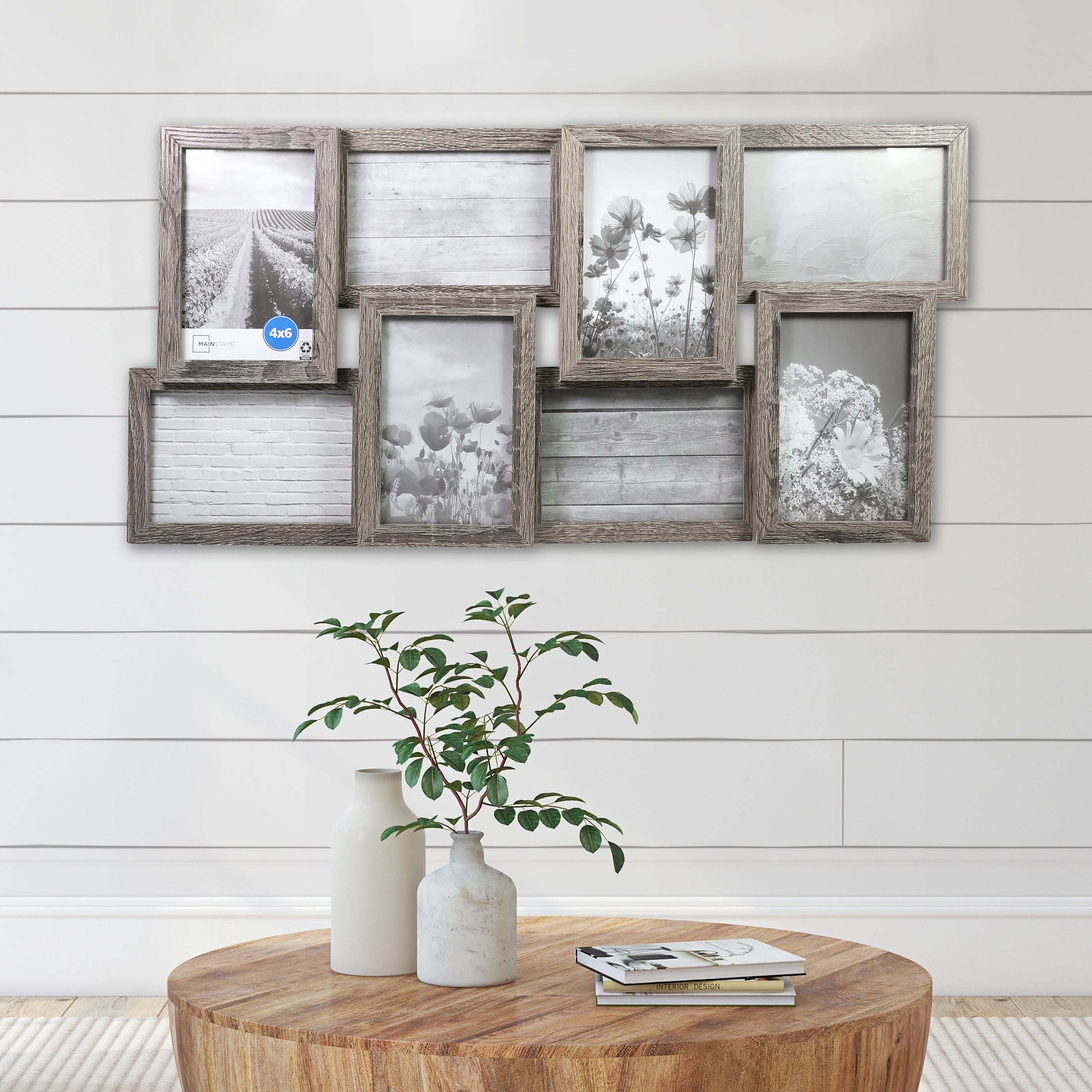 Mainstays 8-Opening Plaque Black Wall Collage Frame (Holds 6-4x6 inch & 2-4x4 inch Photos), Size: 16 x 18.5