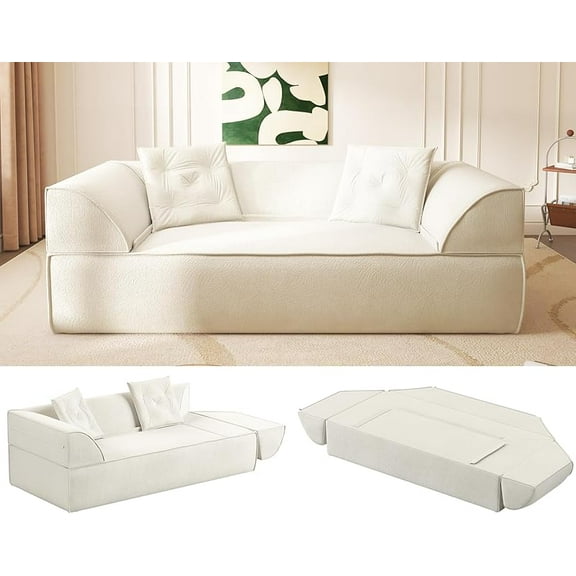 3-in-1 Convertible Sofa Bed,79.5" Modern Loveseat Sofa Bed with 2 Pillows,Sparkling Chenille Boneless Loveseat Couch in Convertible Chaise Lounge for Living Room,Apartment