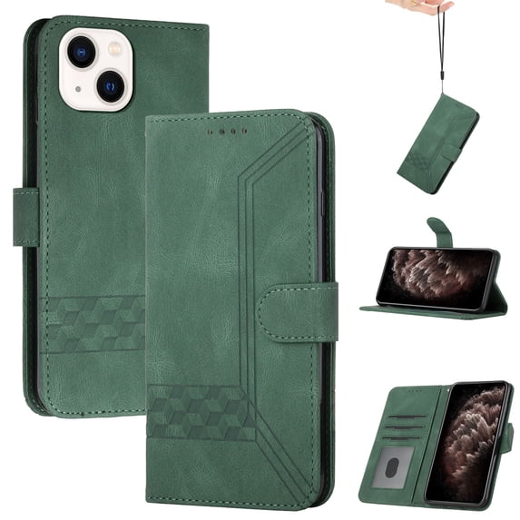 Nalacover Wallet Case For iPhone 14 Plus 6.7 inch,Luxury Premium PU Leather and Soft TPU Magnetic Flip Stand Card Slots with Detachable Wrist Strap Shockproof 360 Protection Cover,Darkgreen
