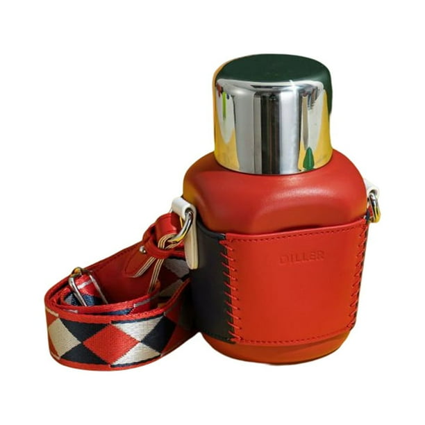 Matsuzay Vacío de acero inoxidable Reemplazo de color sólido Aislante 420 ml Aspira Botella de agua Vasos con correa cruzada Teteras Rojo