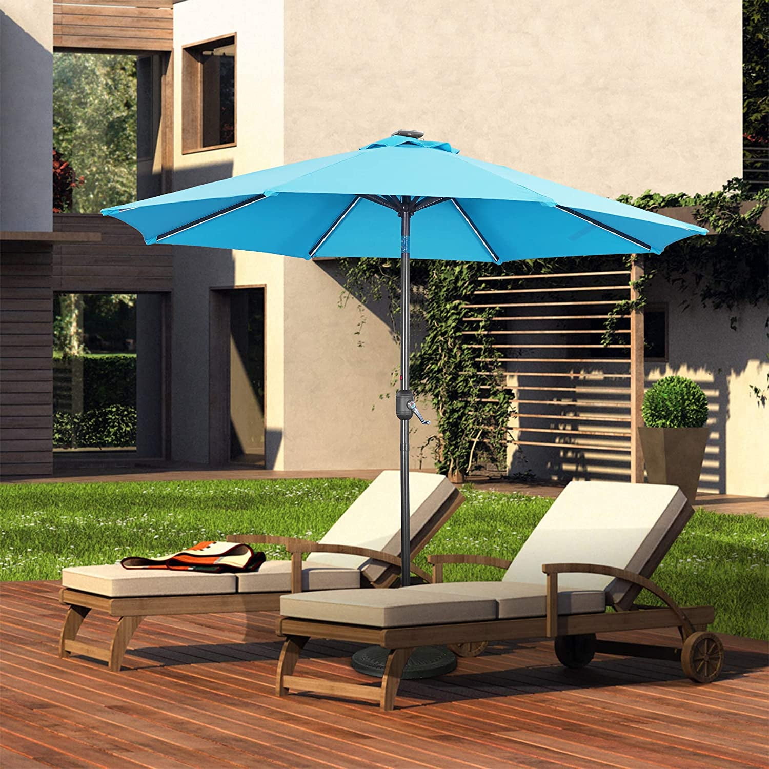 9 Ft Garden Patio Outdoor Umbrella with Solar Powered LED Light Sunshade Market 