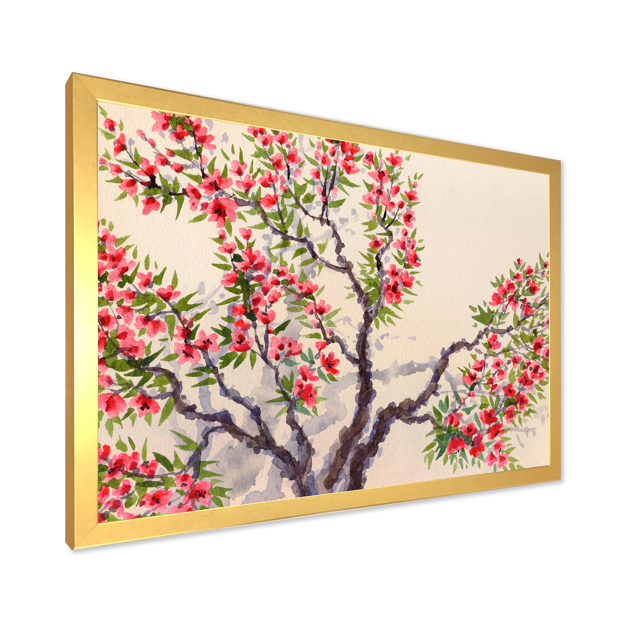 Designart 'The Blossoming Tree With Red Flowers I' Traditional Framed Art Print