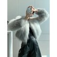 thumbnail image 5 of Abrigo de piel auténtica con degradado de color para mujer, chaquetas cálidas de lujo de doble cara tejidas con diseño de mapache para otoño e invierno, 5 of 5