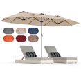 thumbnail image 1 of Gymax 15.5 FT Double-sided Patio Umbrella w/ Solar Lights Outdoor Twin Size Umbrella Beige, 1 of 10