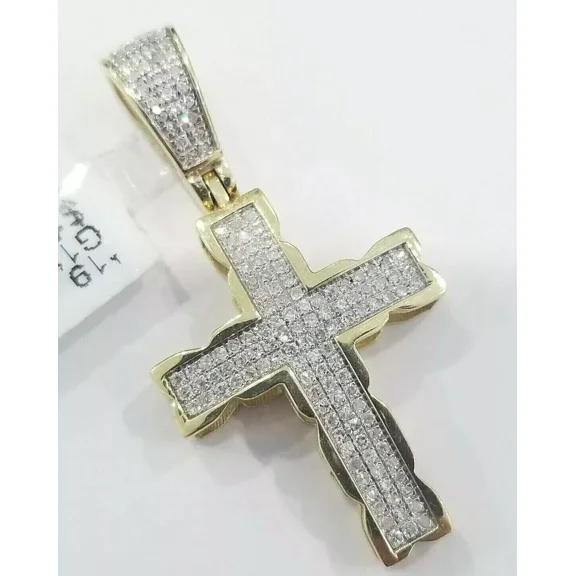 2 Ct Round Moissanite Men's Cross Charm 1.5" Inch Pendant 14k Yellow Gold Plated