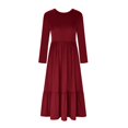 thumbnail image 3 of Liquidation! Hontri Robes pour Femmes 2024 Robe à Col Rond Plissée Unie à Manches Longues Évasée Décontractée Robes pour Femmes Rouge,G, 3 of 4