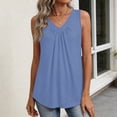 thumbnail image 5 of Iaqnaocc Womens Tank Tops Summer Sleeveless Loose Fit Solid Color Pleated T Shirts Casual Basic V-Neck Womens Fashion Clothing Shirts Blue S, 5 of 6