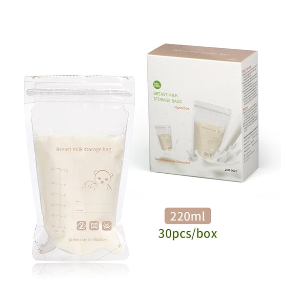 BOKYAN 220ml Breast Milk Storage Bags, BPA‑Free, Double‑Zipper Leak‑Proof, 30 Pack – Food Grade PE/PET, Pre‑Sterilized, Easy Flow Control