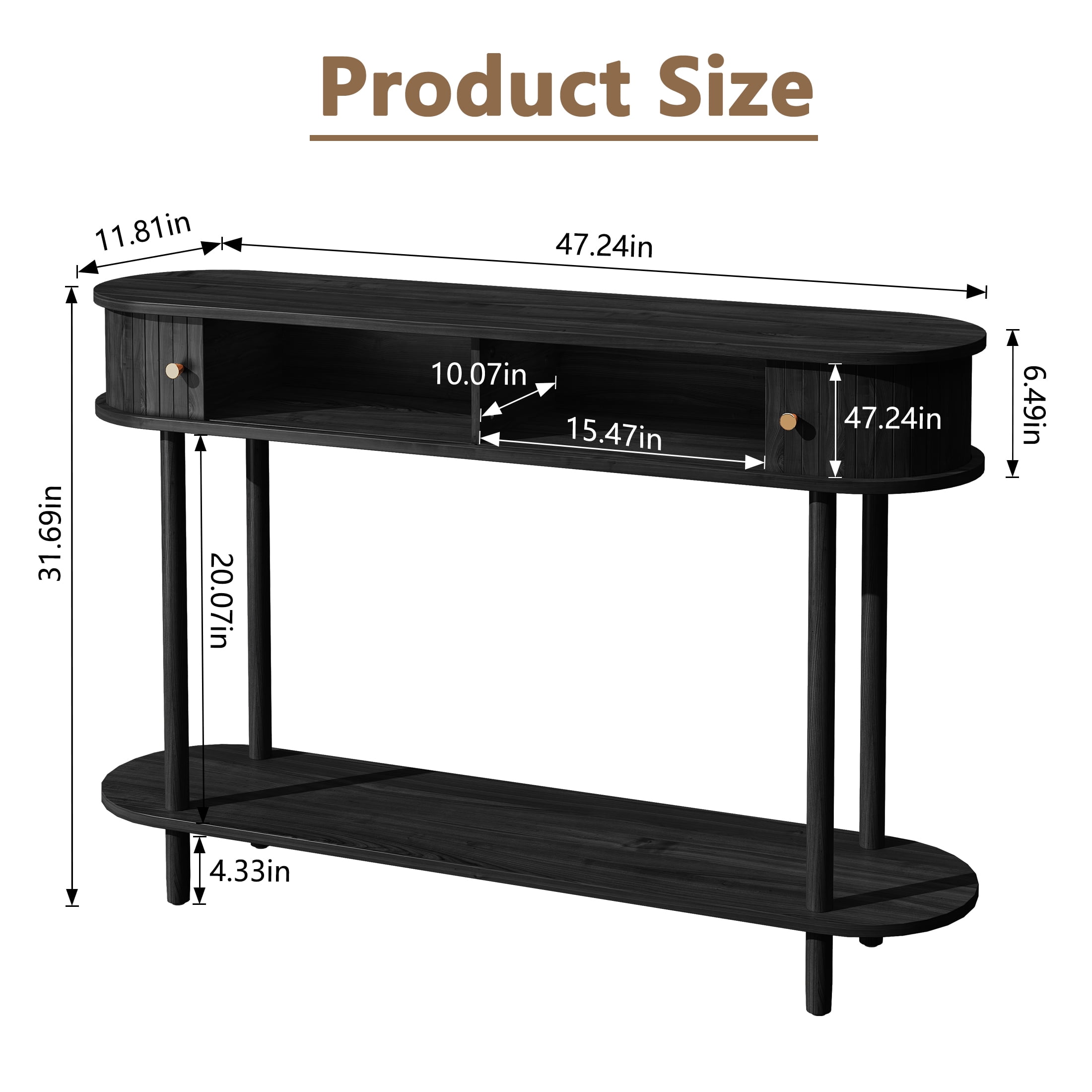 HLR Mid Century Sofa Entryway Table, Console Table with Tambour Sliding Door for Living Room Hallway, Black