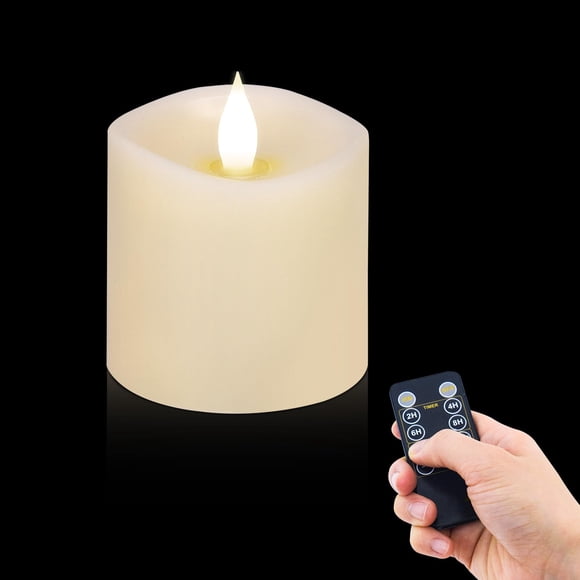 Velas sin llama Milysoek, 3 x 3 pulgadas, de cera auténtica con mando a distancia, color marfil
