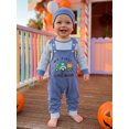 thumbnail image 5 of RUINIXCW Baby Boy Halloween Outfit Striped Crew Neck Long Sleeve Romper Pumpkin/Ghost Embroidery Overalls and Hat 3 Pcs Set, 5 of 9