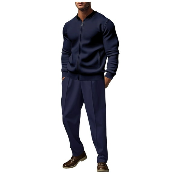 Men's Sweatsuits 2 Piece Athletic Full Zip Tracksuit Jogging Set Fashion Casual Jackets And Pants Fall Outfits (XL, Navy)