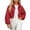 Red, variant on Women Long Sleeve Stand Collar Full Zip Up Solid Drawstring Hem Loose Cropped Windbreaker Jacket