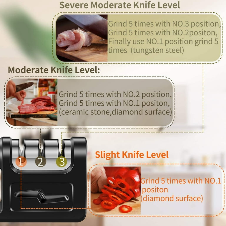 4-in-1 Manual Knife Sharpener, with 3 Sharpening Stages & 1