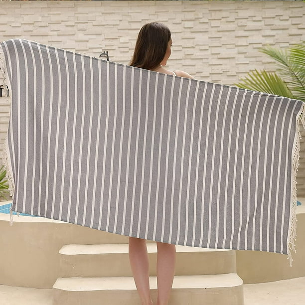 KSCD Serviette de plage turque 100 % coton, serviette turque  surdimensionnée à séchage rapide, serviette de bain extra large en  peshtemal pour adultes et enfants super absorbante 