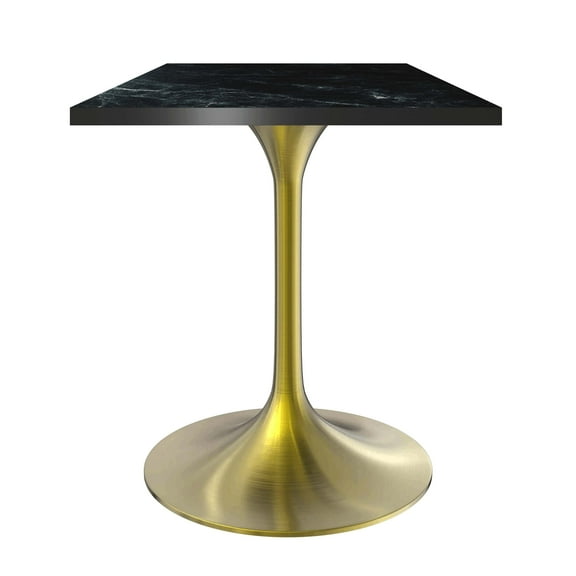 LeisureMod Verve Collection 24 Square Dining Table, Brushed Gold Base with Black MDF Top