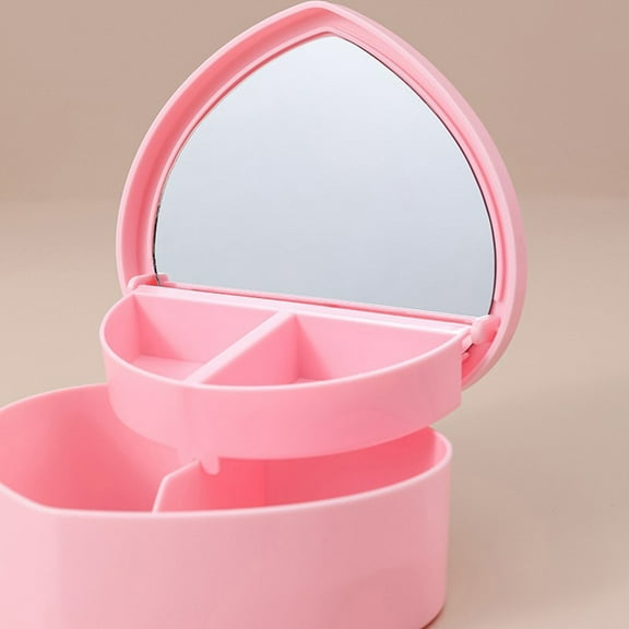 VAJUSO Heart Shaped Make up Box for Women - 1pcs Portable Travel Mini Case Small Storage Organizer with Mirror Birthday Gifts(Pink, 5.9X5.11X2.36in)