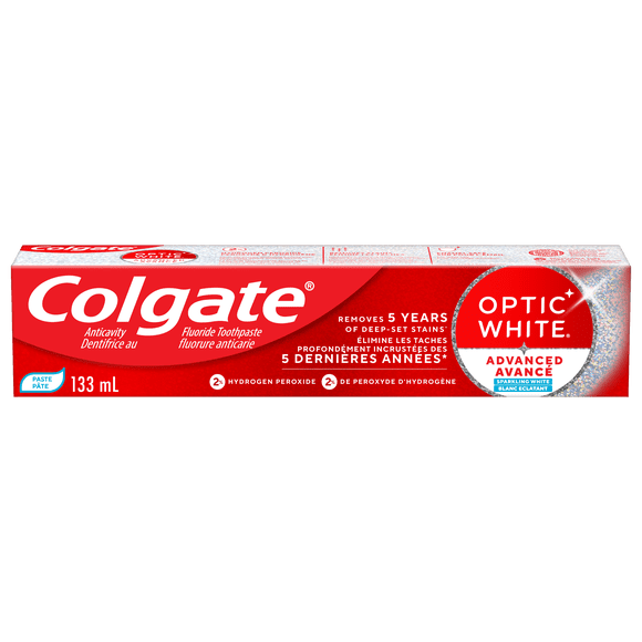 Colgate Optic White Advanced Sparkling White Toothpaste with Fluoride, Mint, 133 ml