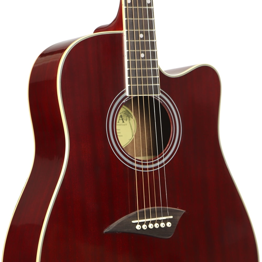 Kona Guitars K1ETRD Acoustic-Electric Dreadnought Cutaway Spruce Top Guitar with High Gloss Transparent Red Finish