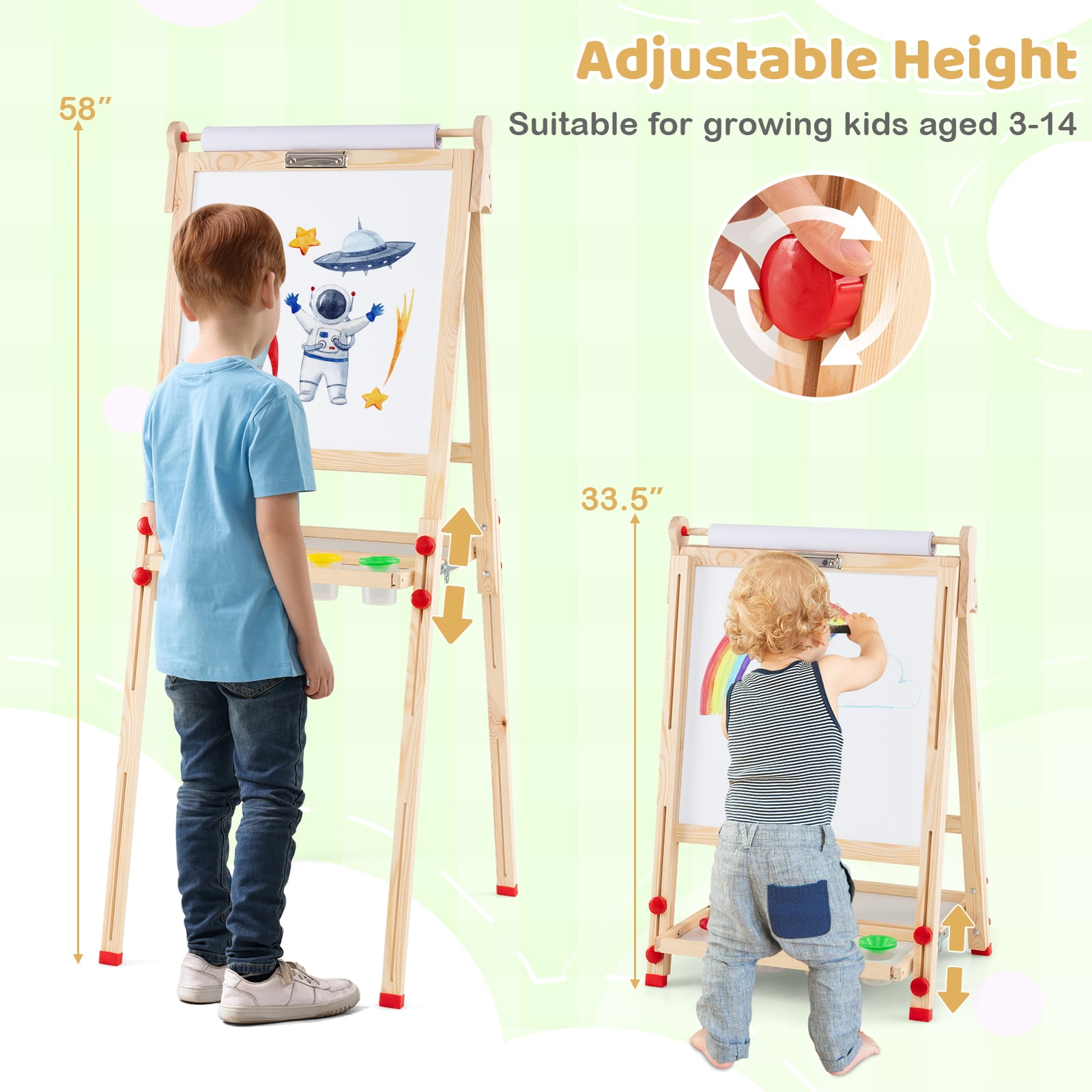 Gymax Wooden Art Easel for Kids 3 in 1 Height Adjustable Foldable Easel