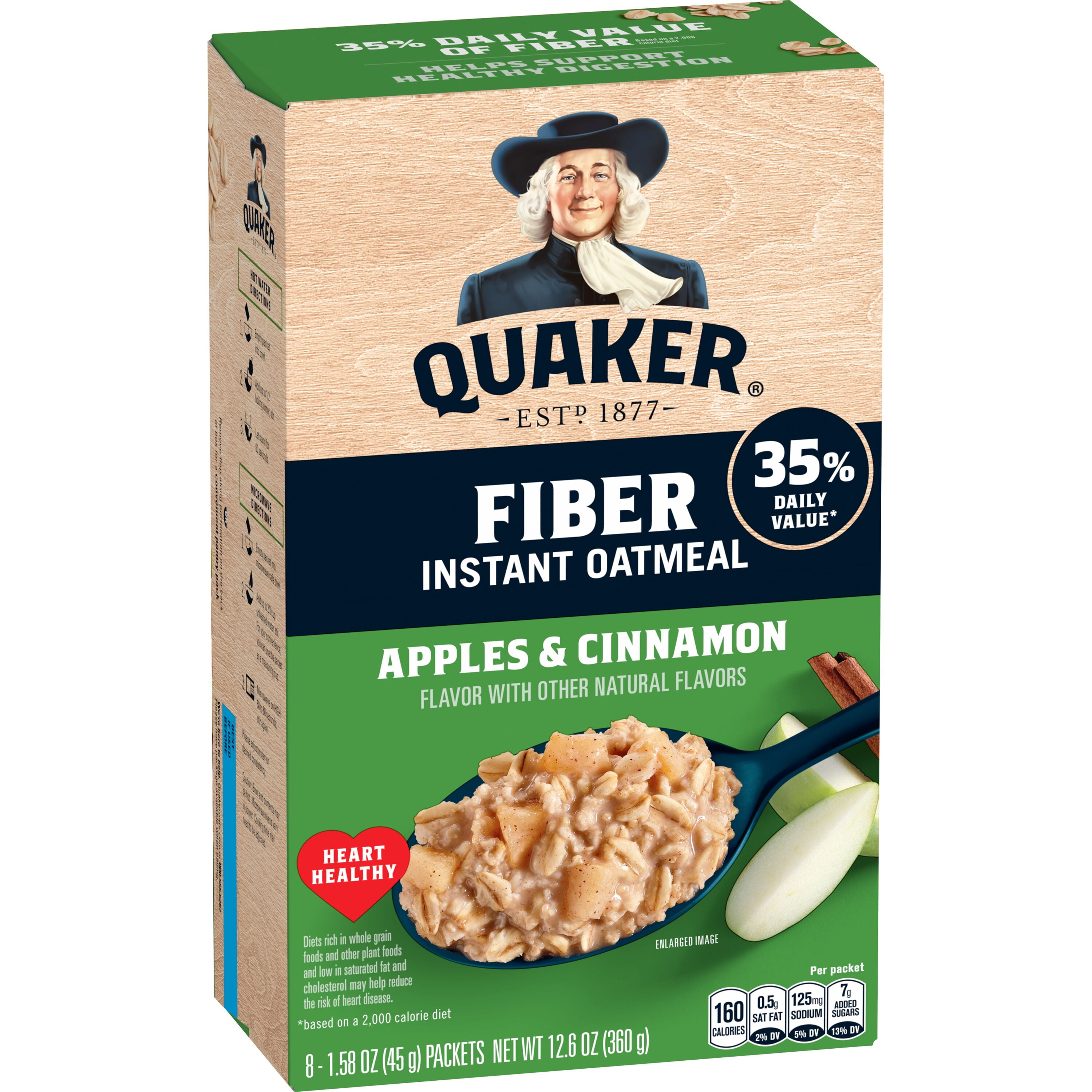 (6 pack) Quaker Fiber Apples & Cinnamon Instant Oatmeal, 1.58 oz 8 Count