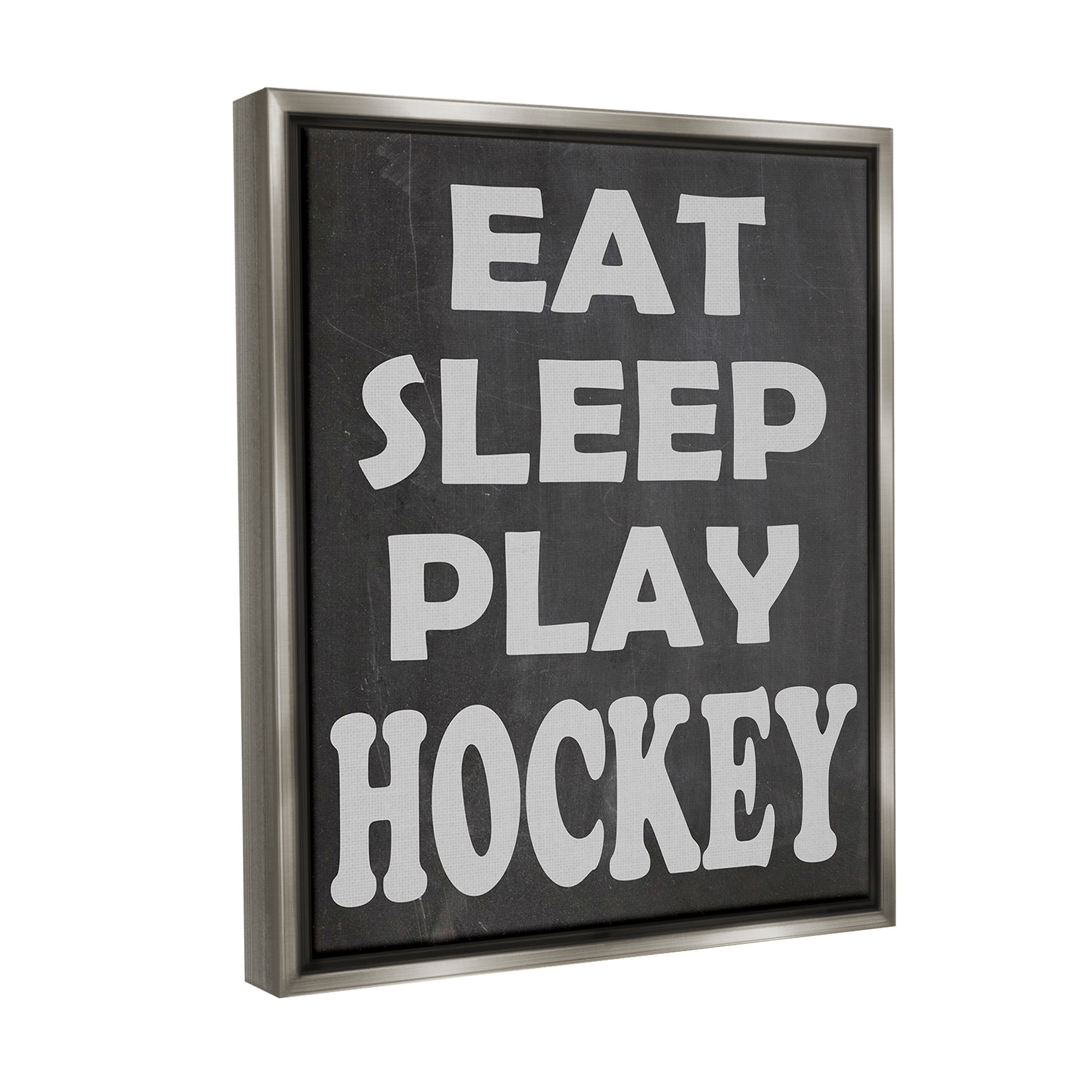 Stupell Industries Eat Sleep Play Hockey Sports Painting Gray Floater Framed Canvas Art Print Wall Art, 17 x 21