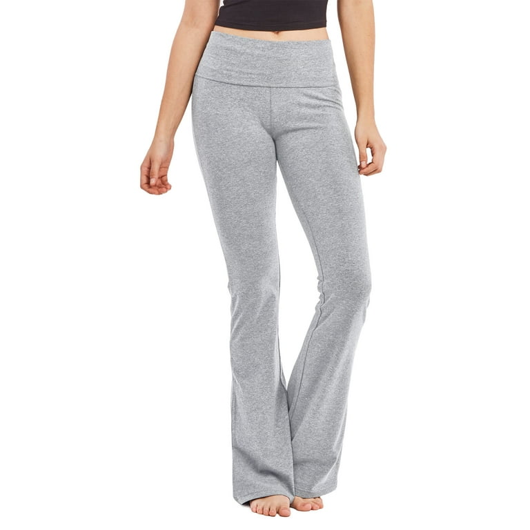 Gilbins Womens Fold Over Yoga Pants Waistband Stretchy Cotton Blend with A  Wide Flare Leg Yoga Workout Pants Gray