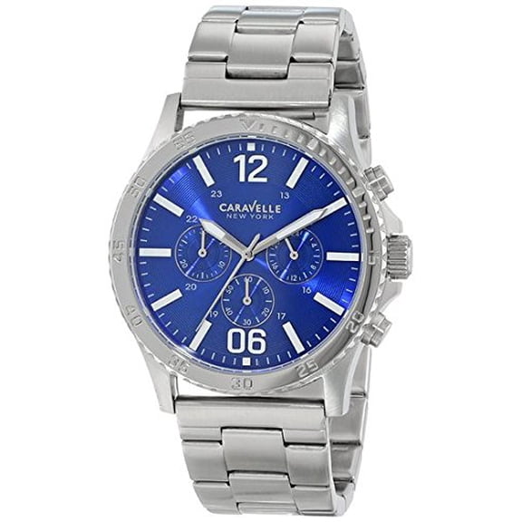 Caravelle Men's Chronograph Stainless Watch - Silver Bracelet - Blue Dial - 43A116