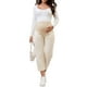 thumbnail image 2 of Pantalones de maternidad de algodón para mujer INSPIRE CHIC, con pliegues, sobre la barriga, rectos, con cintura elástica y bolsillo, color beige, 2 of 6