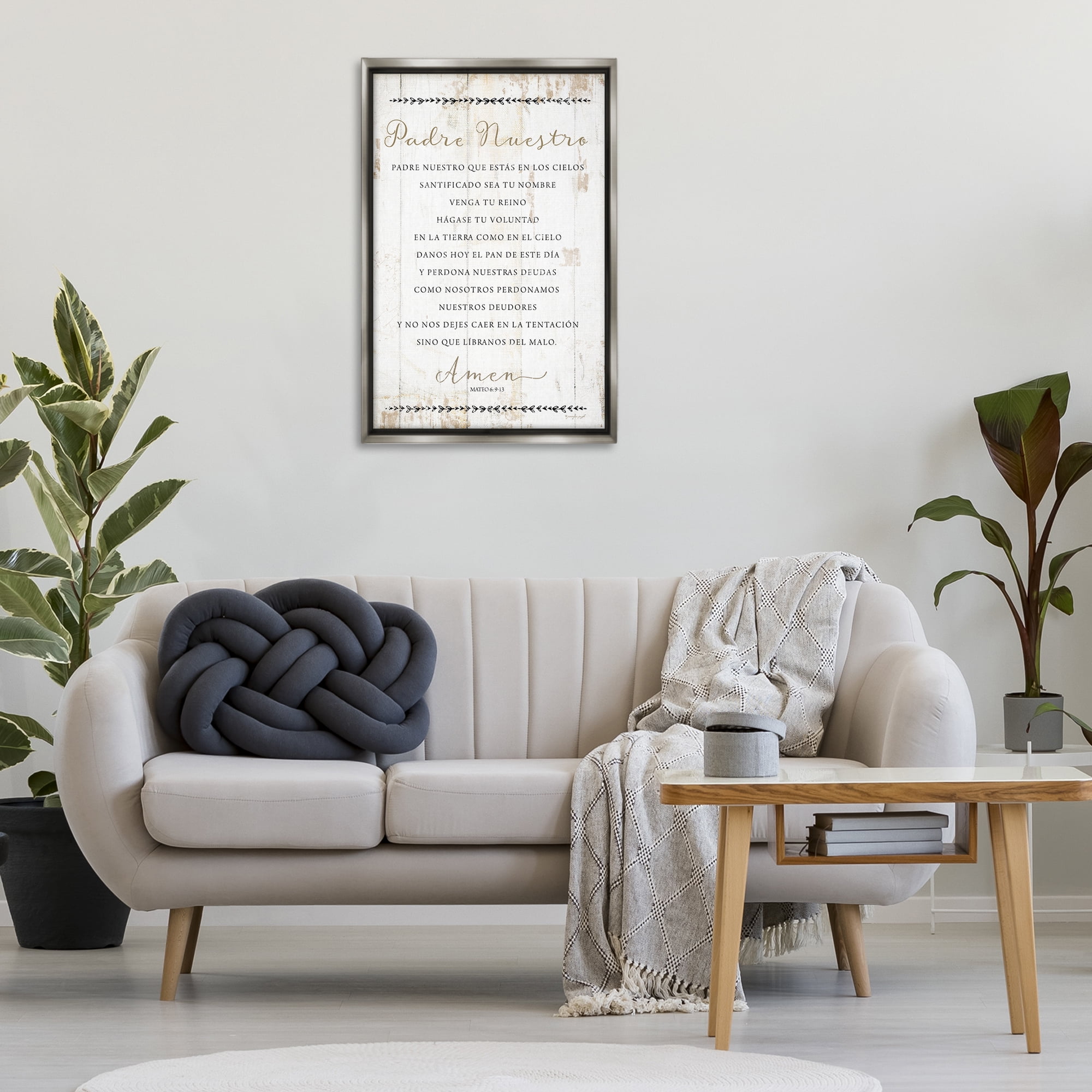 Stupell Industries Padre Nuestro Oración Religious Quotes and Sayings Painting Gray Floater Framed Art Print Wall Art, 31 x 21