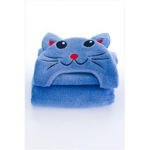 Little Ashkim HTC001 Baby Cat Hooded Turkish Towel - Blue- 0-24 Months