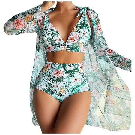 Virmaxy Womens Cover-Up Two Piece Swimsuit(With Bra Pads No Steel Bra) Sling Push Up High Waist Boxer Swimsuits Straps Bikini Deep V Alluring Split Swimsuit Set Three Piece Swimsuit Set Light Blue M