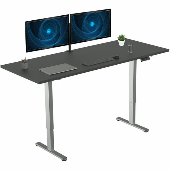 VIVO Dual Motor 71” x 30” Standing Desk, 1-Piece Black Top, Gray Frame