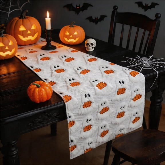 1Pc Halloween Table Runner 37X13 Inch Cute Ghosts Pumpkins Halloween Table Decor for Kitchen Dining Room Halloween Party Decor Indoor Home Table Decorations