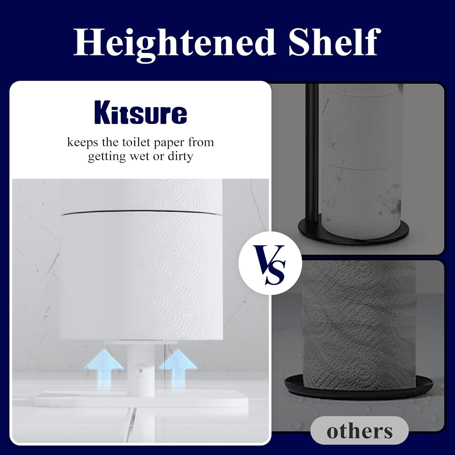 4-Roll Free-Standing Toilet Paper Holder - Rustproof Metal Stand with Anti-Slip Base & Phone Shelf, Black Bathroom Storage Organizer