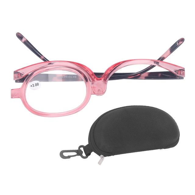Gafas de maquillaje ligeras, plegables, giratorias, de una sola lente, para mujer, con aumento, con estuche elegante +3.00