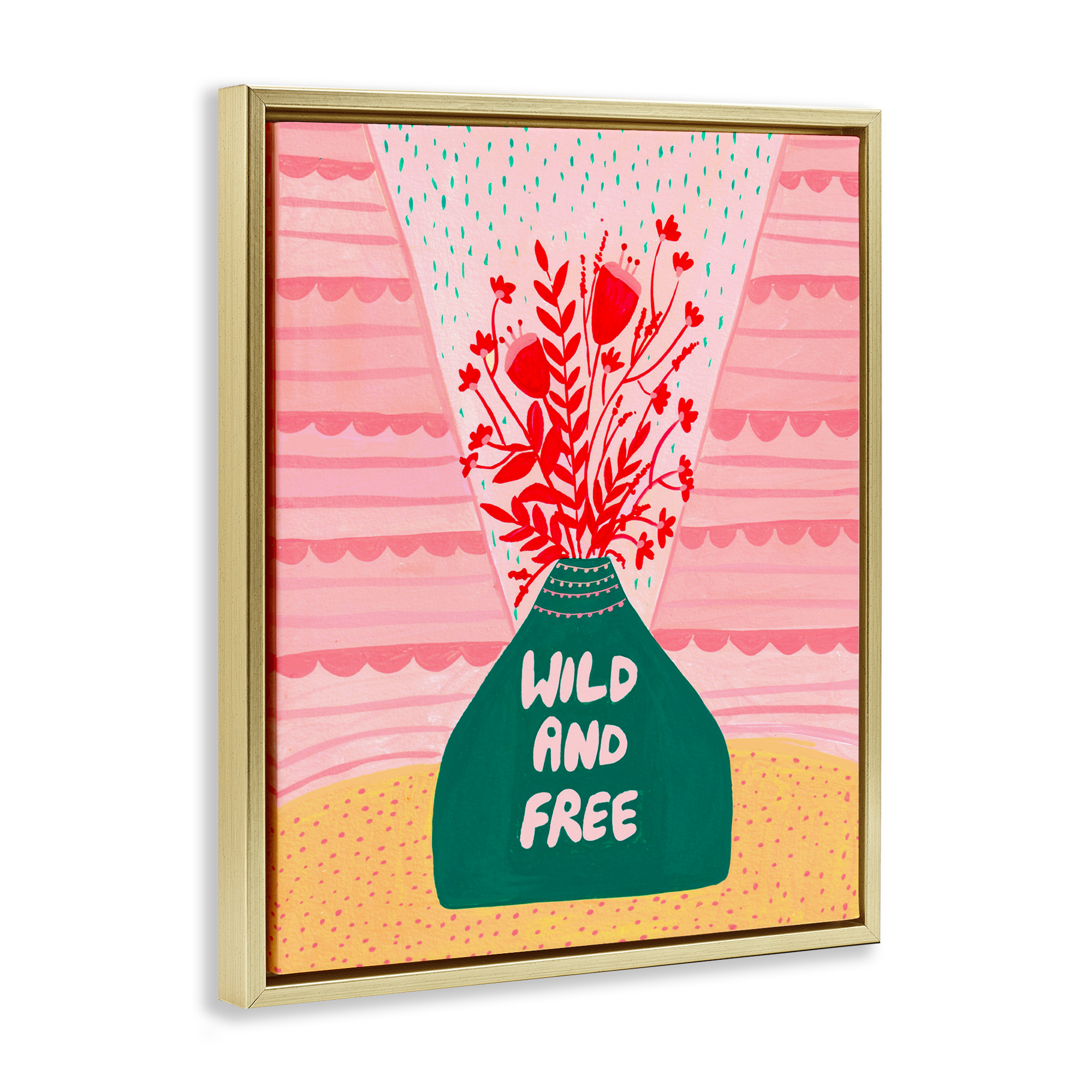 Midcentury Wild And Free Gold Framed Floater Canvas Wall Art, design by Nabeela Rumi