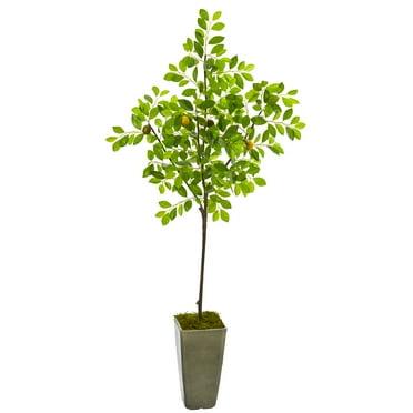 Nearly Natural 6' Lemon Artificial Tree in Olive Green Planter, Green