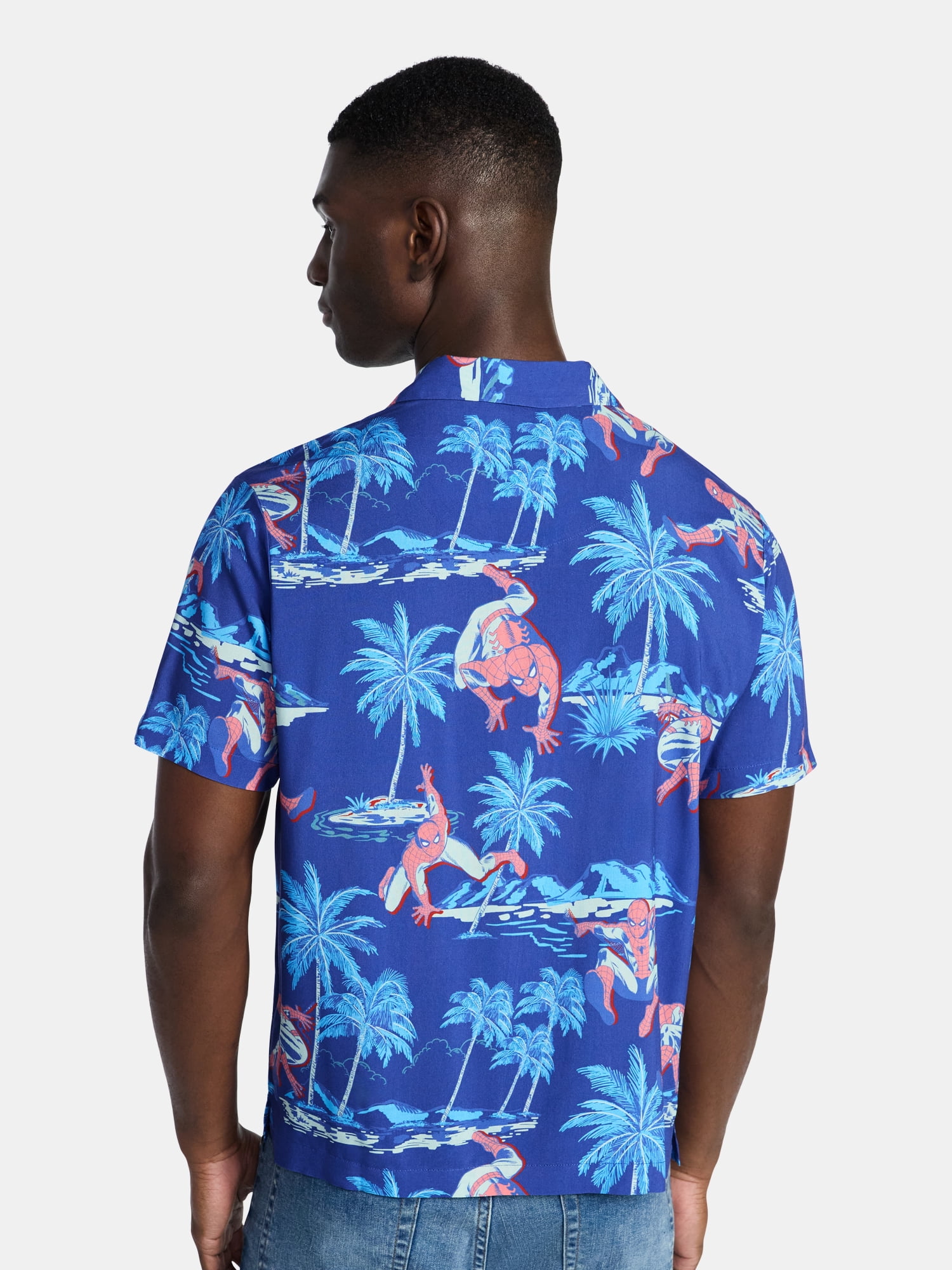 Spider-Man, Men's & Big Men's Graphic Button-Up Shirt, Tropic Spider, Sizes XS-5XL