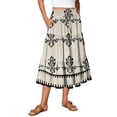 thumbnail image 2 of Unir Women Symmetrical Ethnic Floral Print Multi-Tiered Flow Four Way Stretch Midi Skirt Drawstring Ruffle Waist Casual Side Pocket Long Bottom 1PC S-XXL Plus Size Friendly, 2 of 5