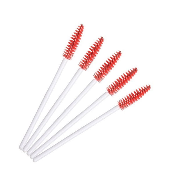 Zhuge 100 piezas de cepillos desechables para rímel de pestañas, para extensiones de pestañas, cejas y maquillaje (varilla blanca, cabeza roja)