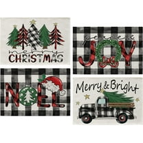 Merry Christmas Bright Placemats Set of 4, Black White Buffalo Plaid Truck Tree Peace Joy Noel Dining Table Place Mats Home Kitchen Decor, Xmas Santa Winter Decoration 12 x 18 Inch