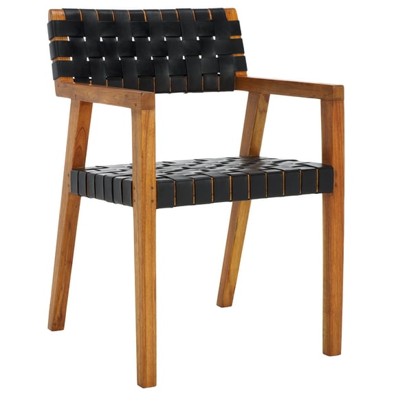 SAFAVIEH Cire Leather Dining Chair, Black Leather/Natural Body