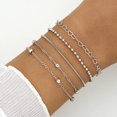 thumbnail image 5 of 5-piece Bracelet Set, Women's Alloy Round Bead Heart Chain, Minimalist Box Chain Bracelet, 5 of 5