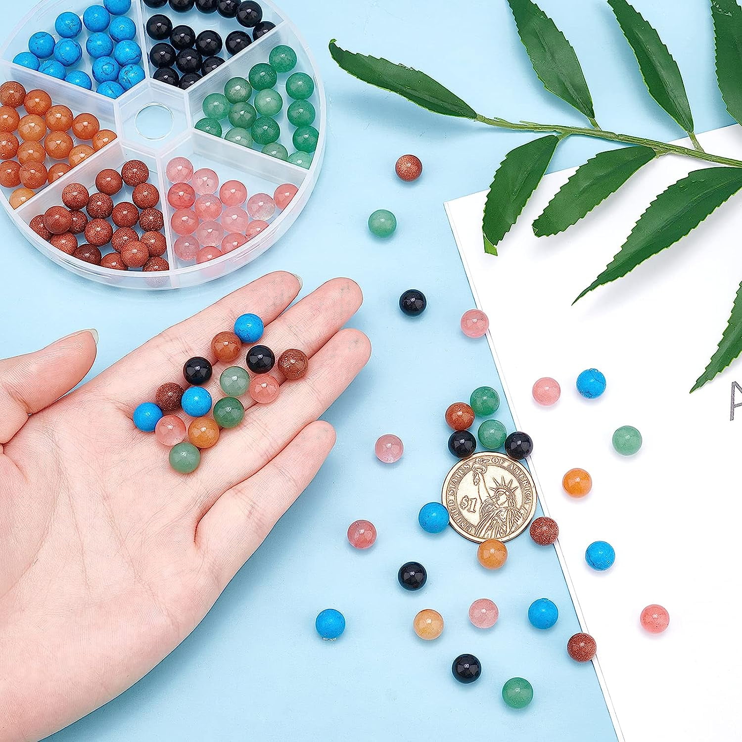 130 Pcs 6 Colors Undrilled Gemstone Beads 8mm Natural & Stone Beads Polished Rock Beads for Jewelry Making