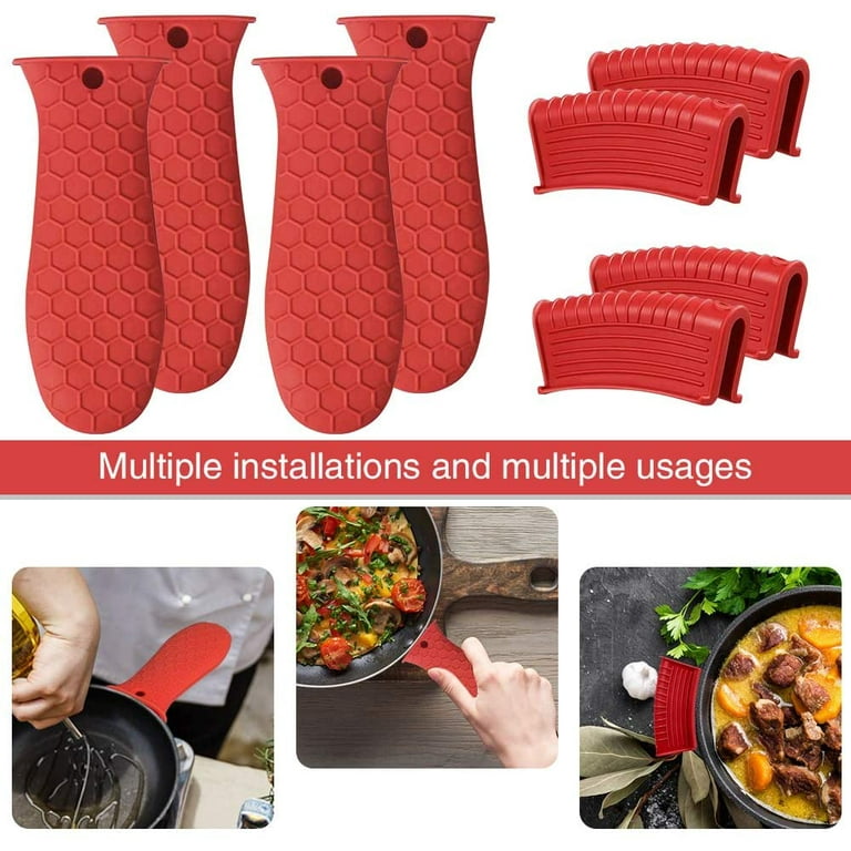 Travelwant 4pcs Silicone Hot Handle Holder, Cast Iron Handle Cover, Extra-Thick Silicone Heat Resistant Pot Holder Sleeve Cast Iron Skillet Handle