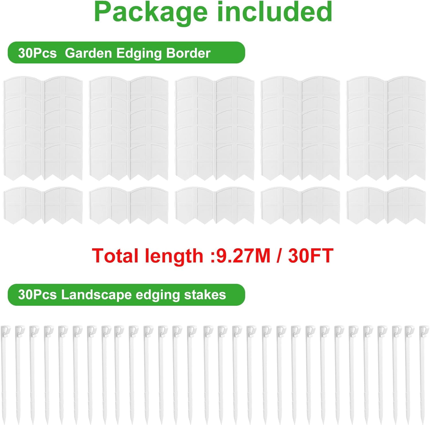 30Ft Landscape Edging Border with Stakes Kit for Garden, Lawn, Flower Bed, Yard Decorative